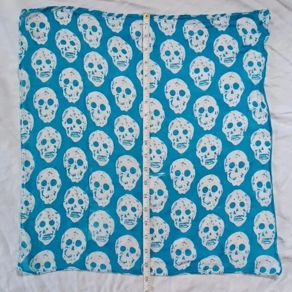 3/$25 SALE Skull Bandana, Semi Sheer Teal & White Unisex Punk Goth Biker 19"x20" - Picture 7 of 12